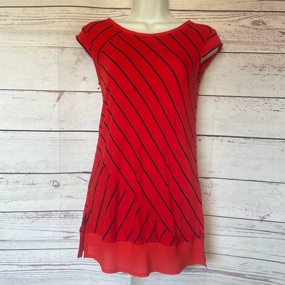 Red and black striped blouse